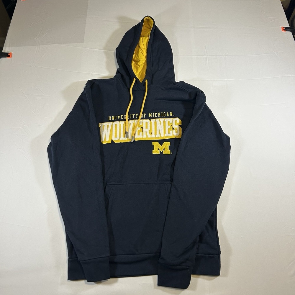 Michigan Wolverines Hoodie Mens Medium Blue NCAA Football Champion Sweatshirt